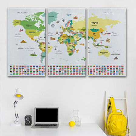 Harita Sepeti Türkçe Dünya Haritası Ülke Bayrak ve Başkentli Kanvas Tablo 1914