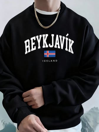 Reykjavik İzlanda Mektup Ve Bayrak Baskılar Kapüşonlular Erkek Sokak Modası Giysileri Temel Y