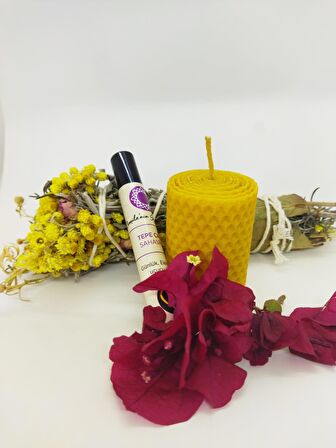 ritüel ve meditasyon seti.. tepe çakra kokusu, mum