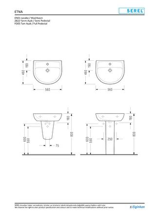 Serel Etna 46x56 cm Duvara Monte Lavabo EN01TDS110H