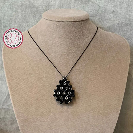 Uretti - Nevin 2033 El Yapımı Cevşen Duası Boncuk Kolye 27cm - Siyah