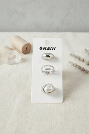 Gümüş Renk Pirinç 3'lü Vintage Kadın Yüzük Kombini BYK4289