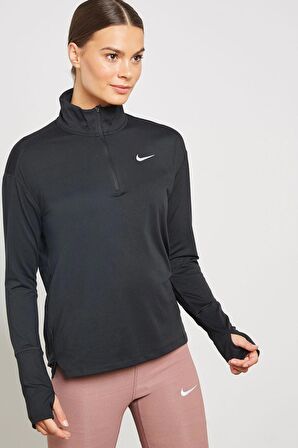 Nike Dri-Fit Element Running Siyah Çeyrek Fermuar Kadın Koşu Üstü