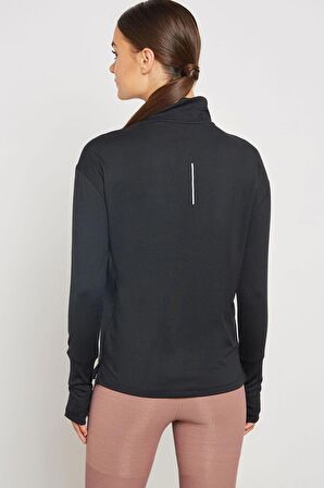 Nike Dri-Fit Element Running Siyah Çeyrek Fermuar Kadın Koşu Üstü