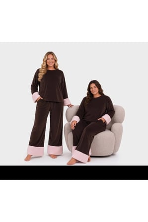Büyük Beden Kadife Peluş Kollu Pijama Takımı