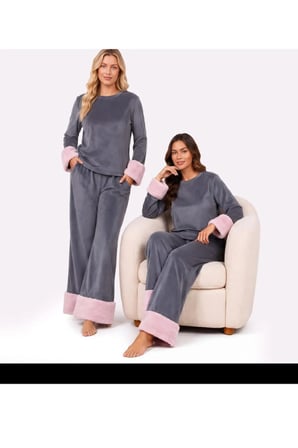Kadife Peluş Kollu Pijama Takımı