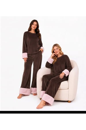 Kadife Peluş Kollu Pijama Takımı
