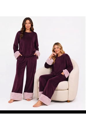 Kadife Peluş Kollu Pijama Takımı