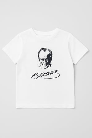Çocuk Tişört Atatürk Ve Türk Bayrağı Baskılı Kırmızı Beyaz Kısa & Uzun Kollu
