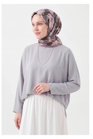 Soft Eşarp Painterly Floral Mavi Gri