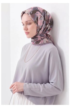Soft Eşarp Painterly Floral Mavi Gri