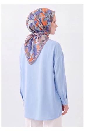 Soft Eşarp Painterly Floral Gök Mavi