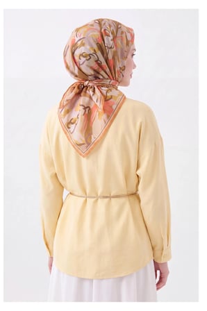 Soft Eşarp Painterly Floral Koyu Hardal