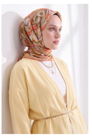 Soft Eşarp Painterly Floral Koyu Hardal