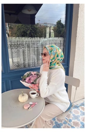 Soft Eşarp Painterly Floral Yeşil