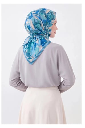 Soft Eşarp Painterly Floral Gök Mavi