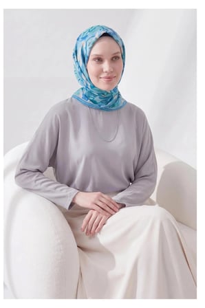 Soft Eşarp Painterly Floral Gök Mavi
