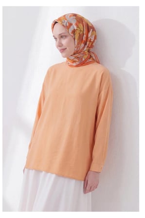 Soft Eşarp Painterly Floral Koyu Turuncu