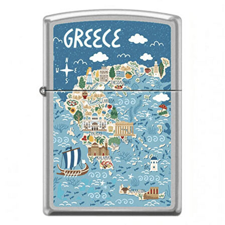 Zippo Greece Illustration Map Çakmak - 49007-00062-MODEL05