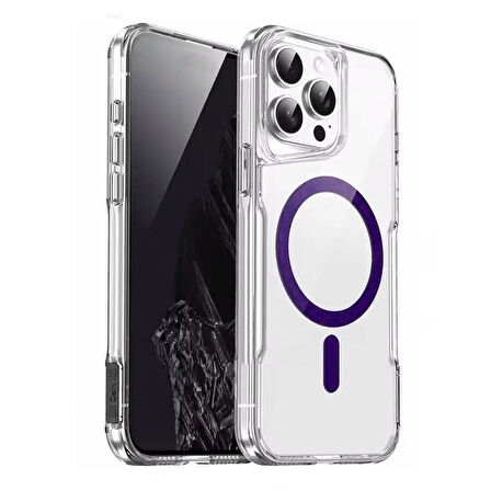 Gpack Apple iPhone 15 Pro Kılıf Magsafe Renkli Şeffaf Sert Mika T-Max ALP
