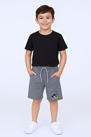 ERKEK ÇOCUK ŞORT CEPLİ DÜZ RENK BASKILI RAHAT KALIP E34