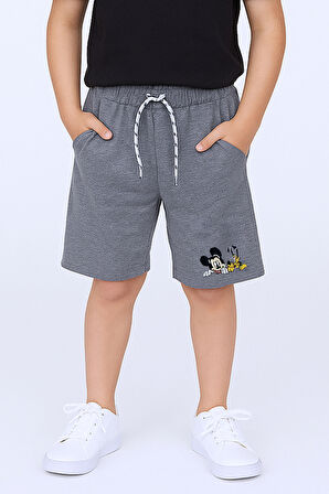 ERKEK ÇOCUK ŞORT CEPLİ DÜZ RENK BASKILI RAHAT KALIP E34