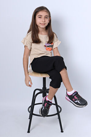 KIZ ÇOCUK İKİLİ TAKIM SIRT BASKILI PÜSKÜLLÜ KOLLARI FIFIRLI F20