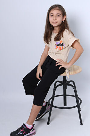 KIZ ÇOCUK İKİLİ TAKIM SIRT BASKILI PÜSKÜLLÜ KOLLARI FIFIRLI F20