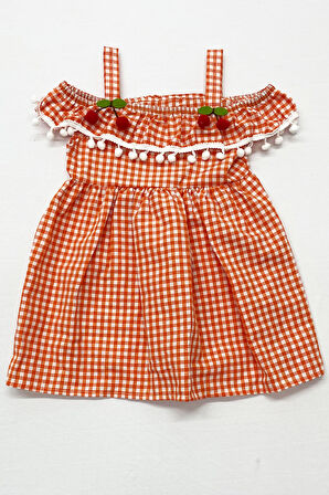 KIZ ÇOCUK ASKILI ELBİSE DANTELLİ EKOSE DESENLİ B14