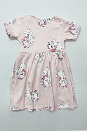 KIZ ÇOCUK ELBİSE FIRFIRLI KEDİCİK BASKILI B36