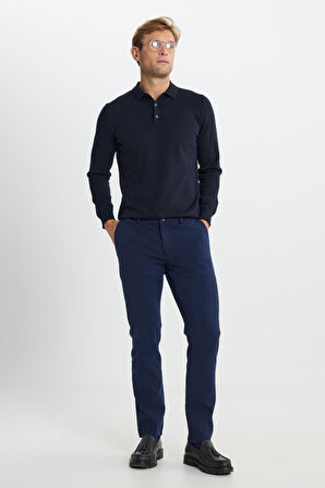 Slim Fit Dar Kesim Pamuklu Esnek Armürlü Yan Cep Pantolon