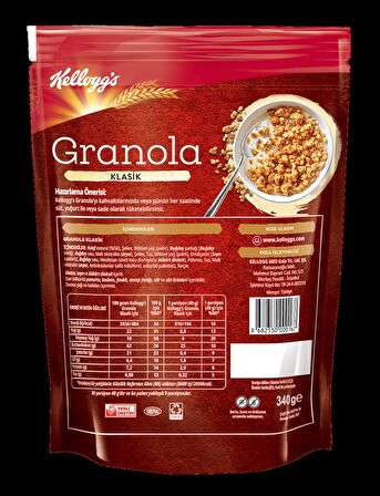 Kellogg's Granola Klasik 340 gr x 10 Adet, %56 Yulaf Içerir, Lif Kaynağı, Kahvaltılık Gevrek