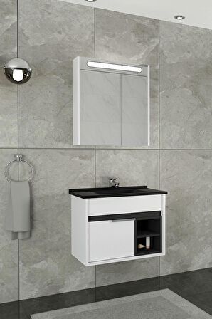 NAPOLİ 65 CM SİYAH LAVABOLU BANYO DOLABI  BEYAZ/ANTRASİT  - BOY DOLAP HARİÇ 