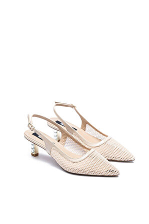 Kadın Düşük Topuklu Taş İşlemeli Abiye File Ayakkabı 1920