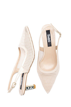 Kadın Düşük Topuklu Taş İşlemeli Abiye File Ayakkabı 1920