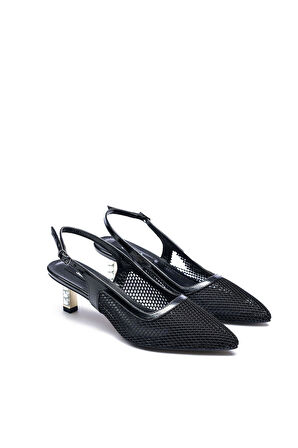 Kadın Düşük Topuklu Taş İşlemeli Abiye File Ayakkabı 1920