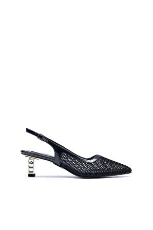 Kadın Düşük Topuklu Taş İşlemeli Abiye File Ayakkabı 1920