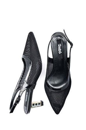 Kadın Düşük Topuklu Taş İşlemeli Abiye File Ayakkabı 1920