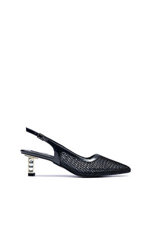 Kadın Düşük Topuklu Taş İşlemeli Abiye File Ayakkabı 1920