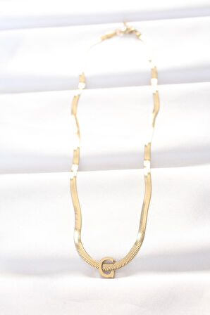 316L Çelik C Harfli Gold Renk İtalyan Zincirli Kolye