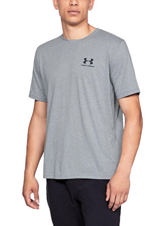 Under Armour O Yaka Düz Gri Erkek T-Shirt 1326799-036-S-STYLE LEFT CHEST SS