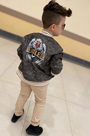 Erkek Çocuk Eagles Yazı ve Dijital Baskılı Bej Alt Üst Takım