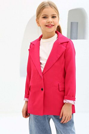 Kız Çocuk Bol Kesim Pantolon ve Blazer Ceket Pembe Alt Üst Takım