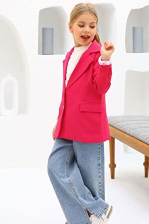 Kız Çocuk Bol Kesim Pantolon ve Blazer Ceket Pembe Alt Üst Takım