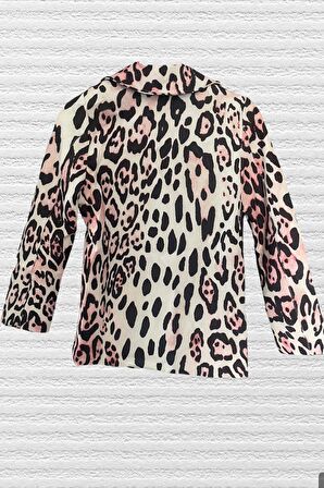 Kız Çocuk Leopar Desenli Blazer Ceket ve Siyah Şortlu Takım