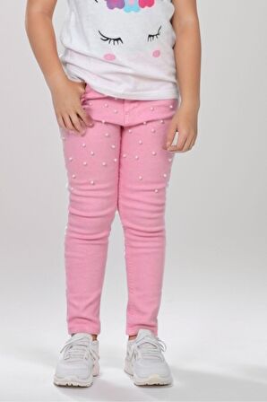 Kız Çocuk Unicorn Baskılı Tişört Boncuk İşlemeli Pembe Pantolon Alt Üst Takım