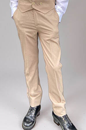 Erkek Çocuk Cepken Yelekli Camel Takım Elbise 10-14 Yaş