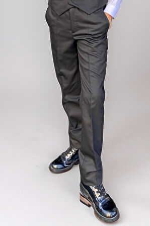 Erkek Çocuk Cepken Yelekli Şal Yaka Siyah Takım Elbise 5-9 Yaş