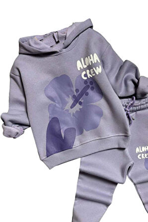 Kız Çocuk Aloha Crew Digital Baskı Kapüşonlu Lila Eşofman Takım