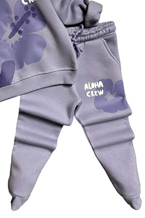 Kız Çocuk Aloha Crew Digital Baskı Kapüşonlu Lila Eşofman Takım